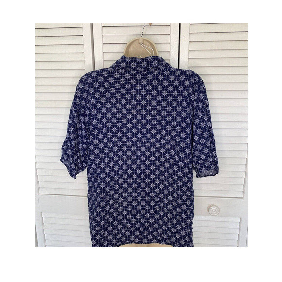 American Vtg Maggie Lawrence Blue Patterned Short Sleeve Button Up Shoulder Pads - Picture 4 of 6